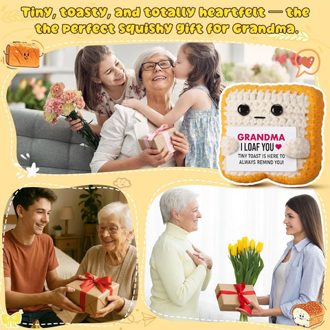 Gifts for Grandma from Granddaughter, Grandson - Funny "I Loaf You" Crochet Toast - Unique Mothers Day, Birthday, Christmas Gift for Grandma, Nana, Gigi - Cute Keepsake & Décor