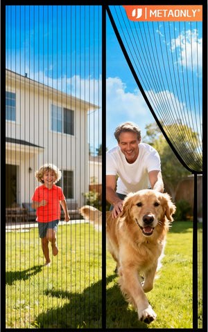 METAONLY Magnetic Screen Door Mesh, Works for Patio, Sliding Door, Keeps Bug Mosquito Out, Fresh Air Flow, Fits 36" x 80" Door - Curtain Size 38" x 82", Black with Stay-Open Straps
