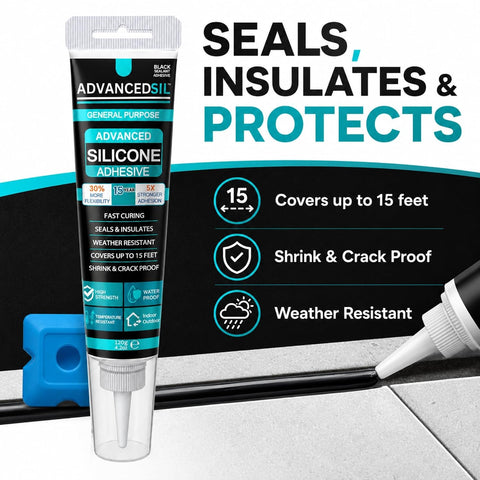 Black Silicone Sealant & Caulk Tube with Finishing Tool – Weatherproof, Flexible, Strong Adhesion for Bathroom, Roof, Window, and Automotive Sealing