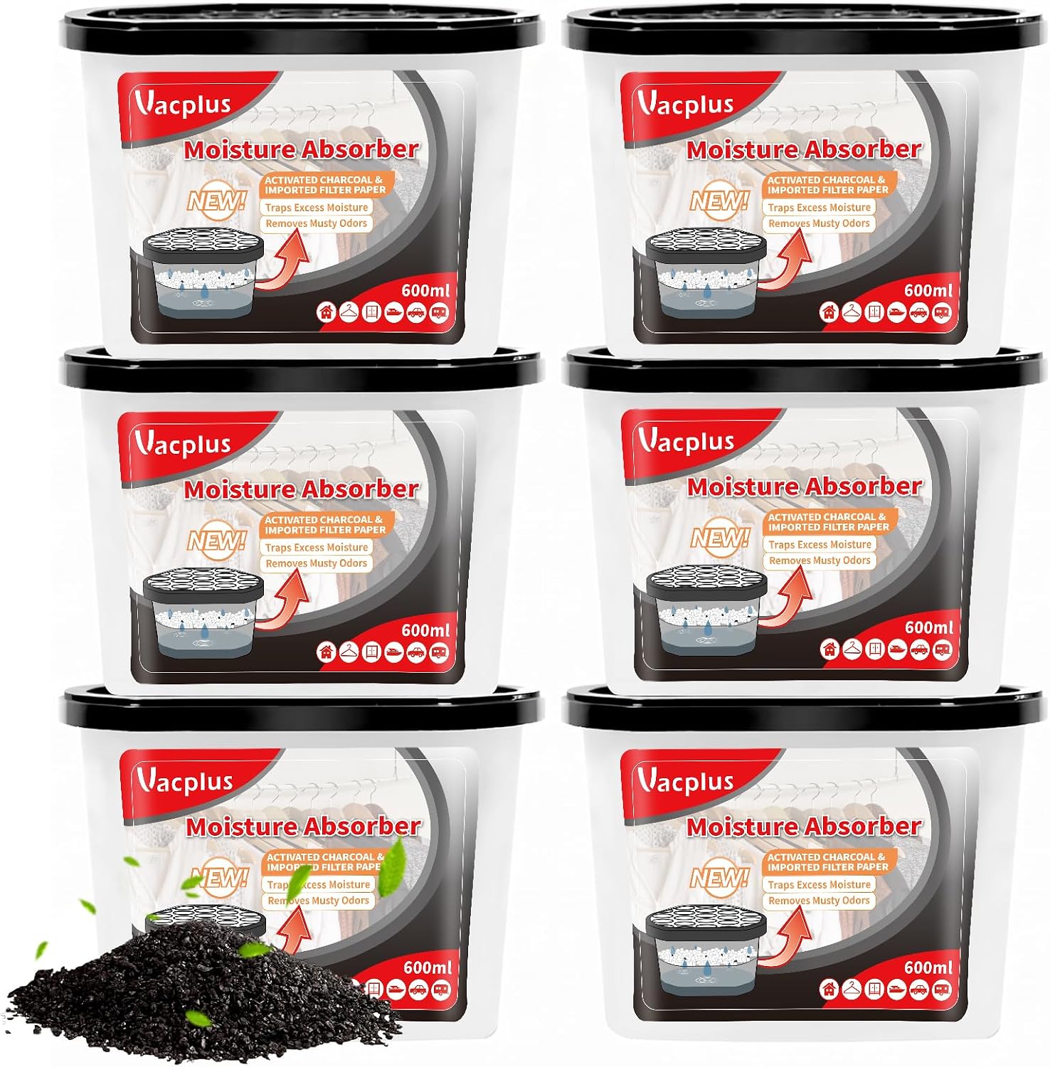 Vacplus 12.5 OZ Moisture Absorber, Odor Remover, Activated Charcoal