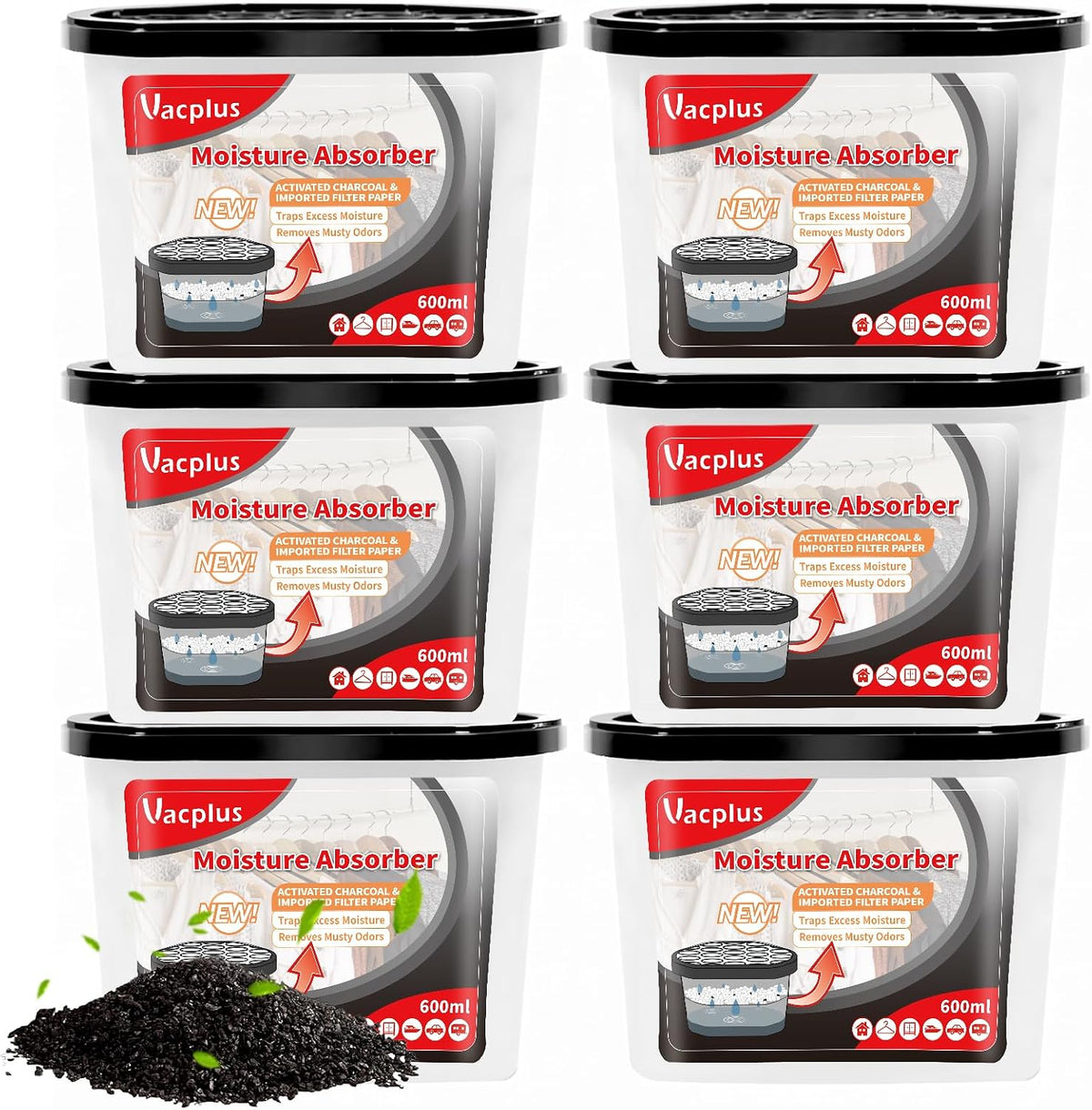 Vacplus 12.5 OZ Moisture Absorber, Odor Remover, Activated Charcoal