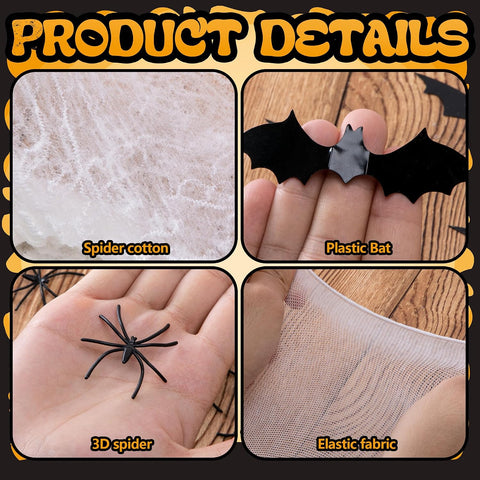 1360 Sqft Cuttable Stretchy Spider Web Halloween Decoration, White Giant Outdoor Beef Netting Halloween Spider Webs, DIY Spooky Gauze Cobweb Fake Spiders Bats for Yard Garden Party Decor (472" x 39")