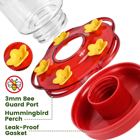 2 Pack Plastic Hummingbird Feeders for Outdoors Hanging Ant and Bee Proof,15 Ounces Red Hummingbird Feeder with 5 Feeding Ports and Perches, Built-in Ant Moat, Outside Garden Décor (Plastic, 2)