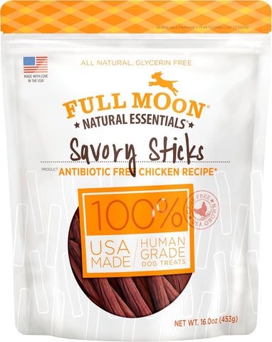 Full Moon All Natural Human Grade Dog Treats, Essential Chicken Savory Sticks, 24 Ounce (Pack of 2)