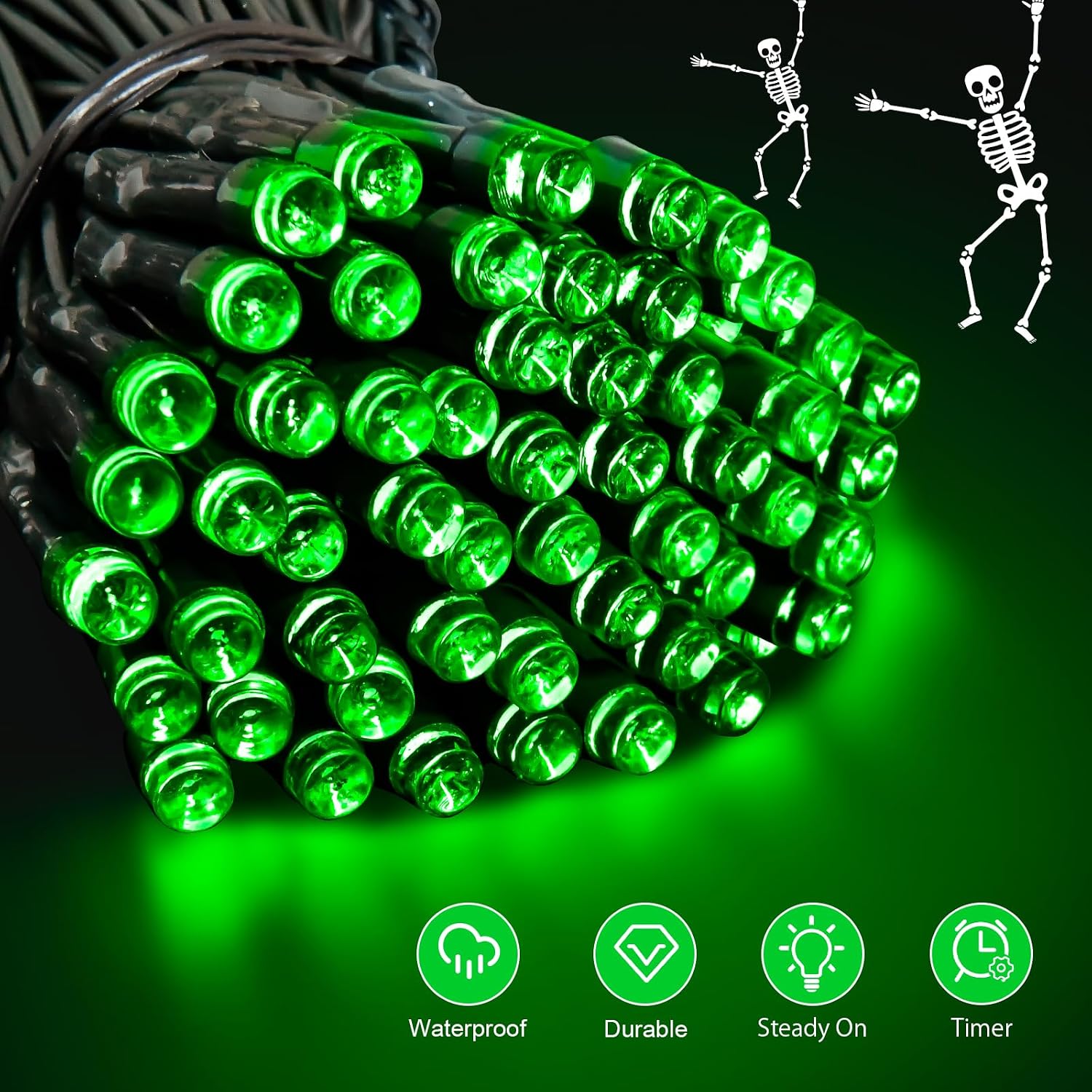 cshare Green String Lights Battry Operated with Timer Waterproof, Halloween String Lights for Outside 16.4ft 50LED Indoor Outdoor Halloween Decorations Garland Party Patio Garden Yard 2 Packs