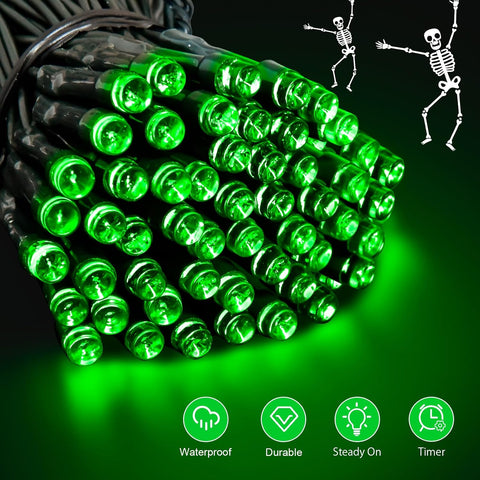 cshare Green String Lights Battry Operated with Timer Waterproof, Halloween String Lights for Outside 16.4ft 50LED Indoor Outdoor Halloween Decorations Garland Party Patio Garden Yard 2 Packs