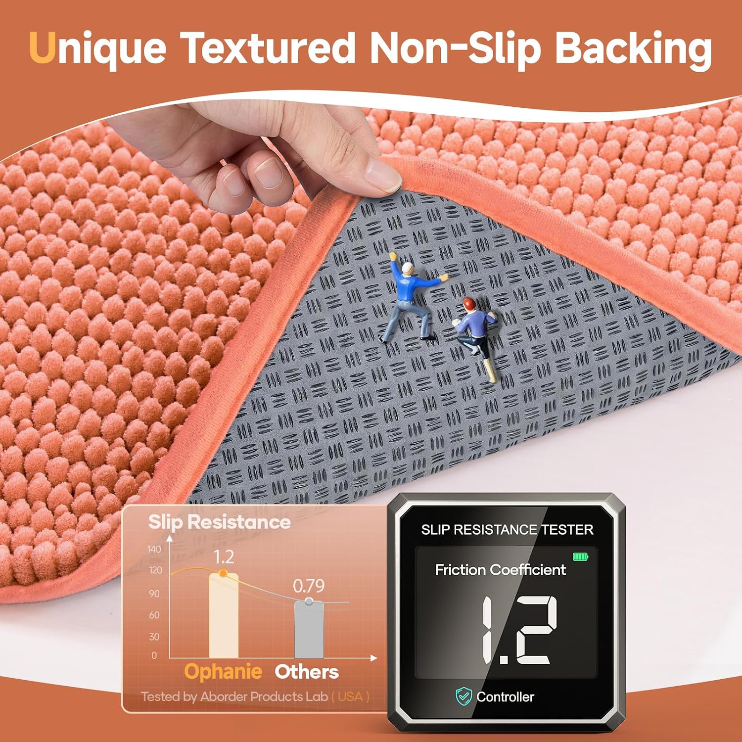 Ophanie Orange Bathroom Rugs 30x20, Soft Chenille Bath Mat, Non Slip Absorbent Quick Dry Mats, Machine Washable Thick Small Area Rug Sets, Grip Bathmat for Shower, Toilet, Sink and Indoor Floor Decor