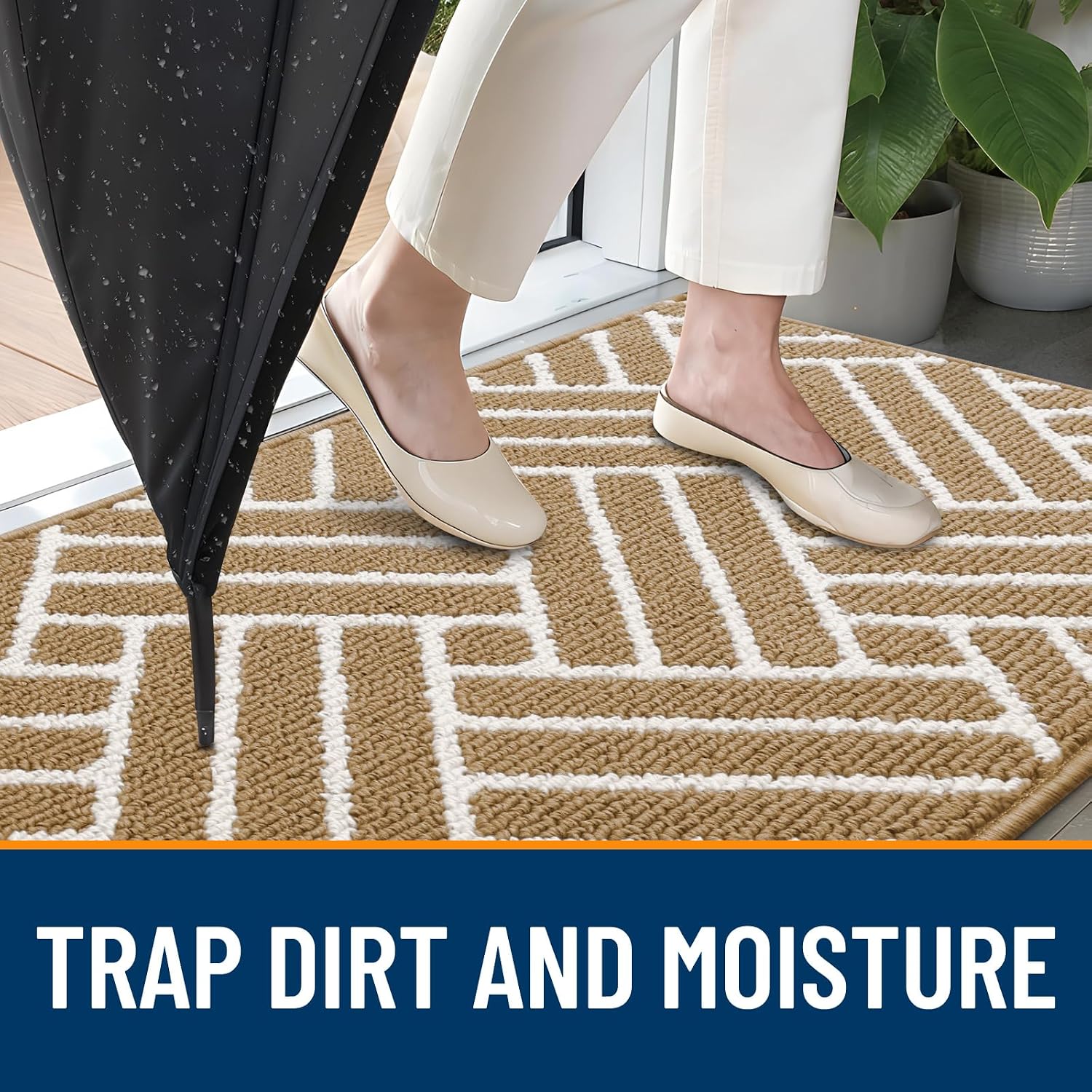 OLANLY Indoor Door Mat 32x20, Low-Profile Dirt Resistant Doormat, Beige