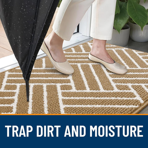 OLANLY Indoor Door Mat 32x20, Low-Profile Dirt Resistant Doormat, Beige