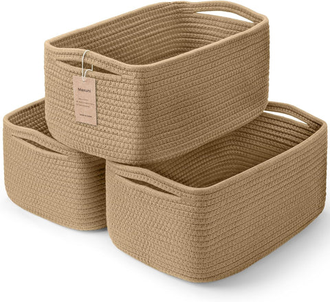 3 Pack Storage Baskets for Organizing, 13.7×9.5×6.3", Brown