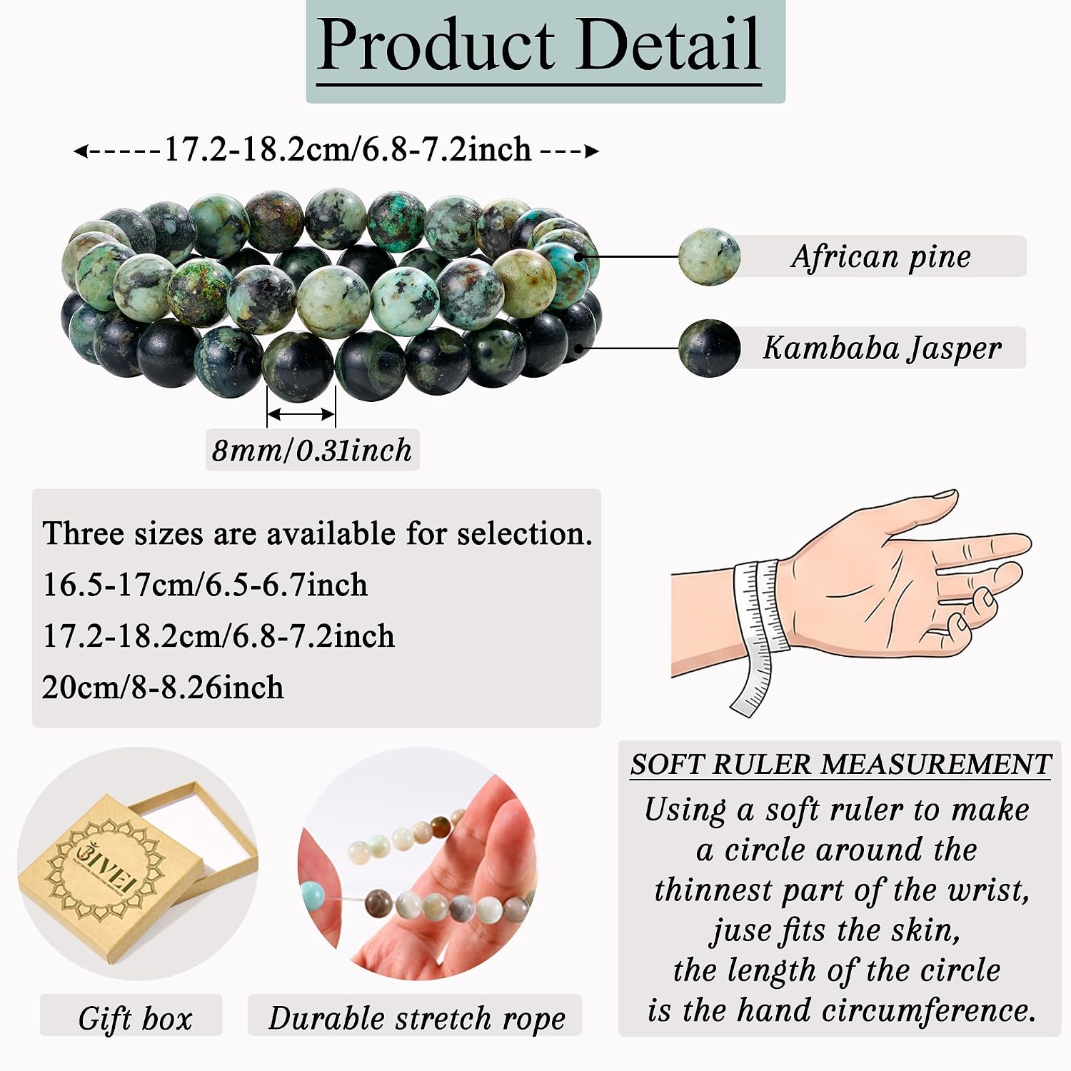 Bivei Natural Crystals Gemstone Healing Stretchy Round Beaded Bracelet