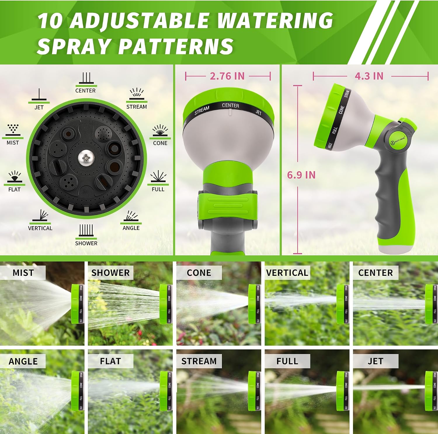 AUTOMAN Garden Hose Nozzle Sprayer - 10 Spray Patterns, 2 Pack Thumb Control Water Hose Nozzle Outdoor, Heavy Duty Spray Nozzles for Watering Garden, Cleaning Window, Washing Car, Showering Pets