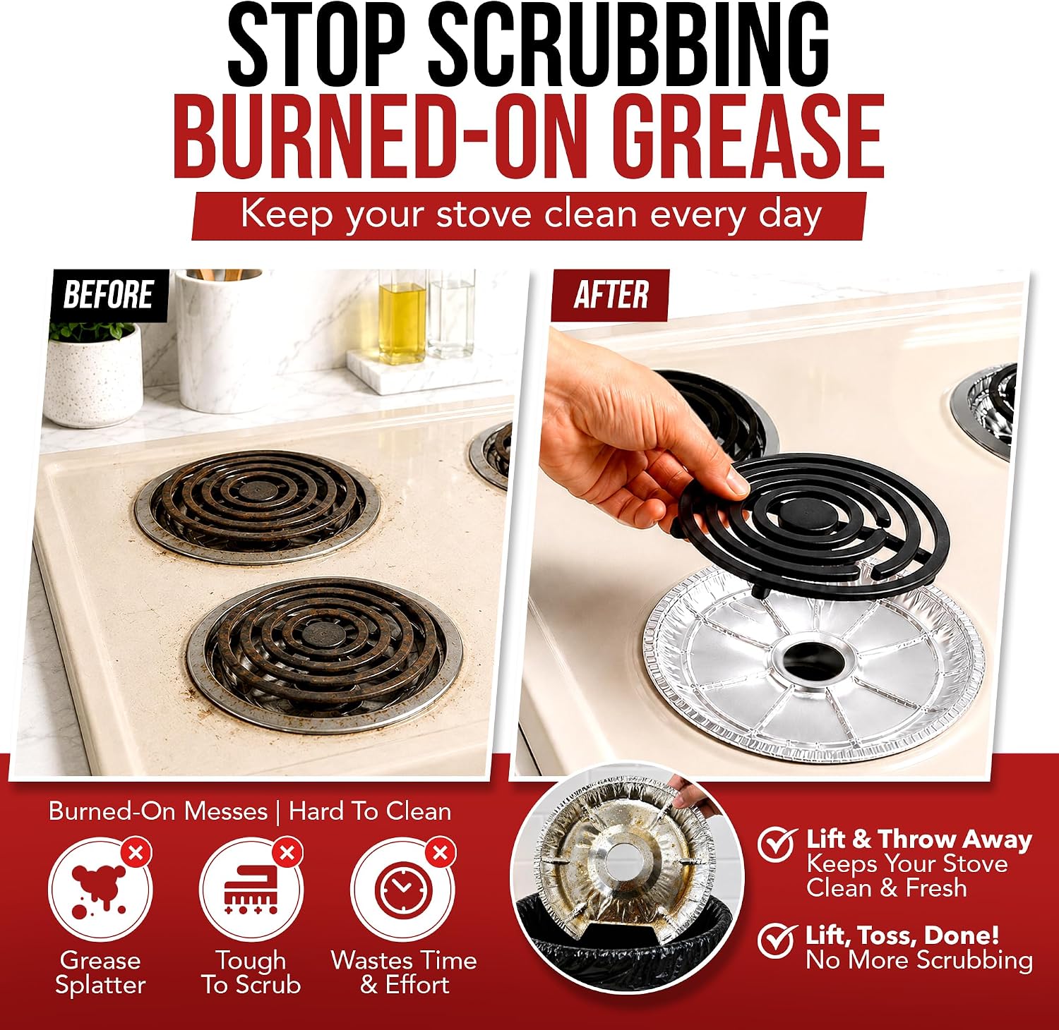 Aluminum Electric Stove Burner Covers (50 Pack) Round Heavy Duty Disposable Stove Burner Liners (6 & 8 Inch) Stove Eye Covers, Stove Top Covers for Electric Stove Burner Covers for Electric Stove