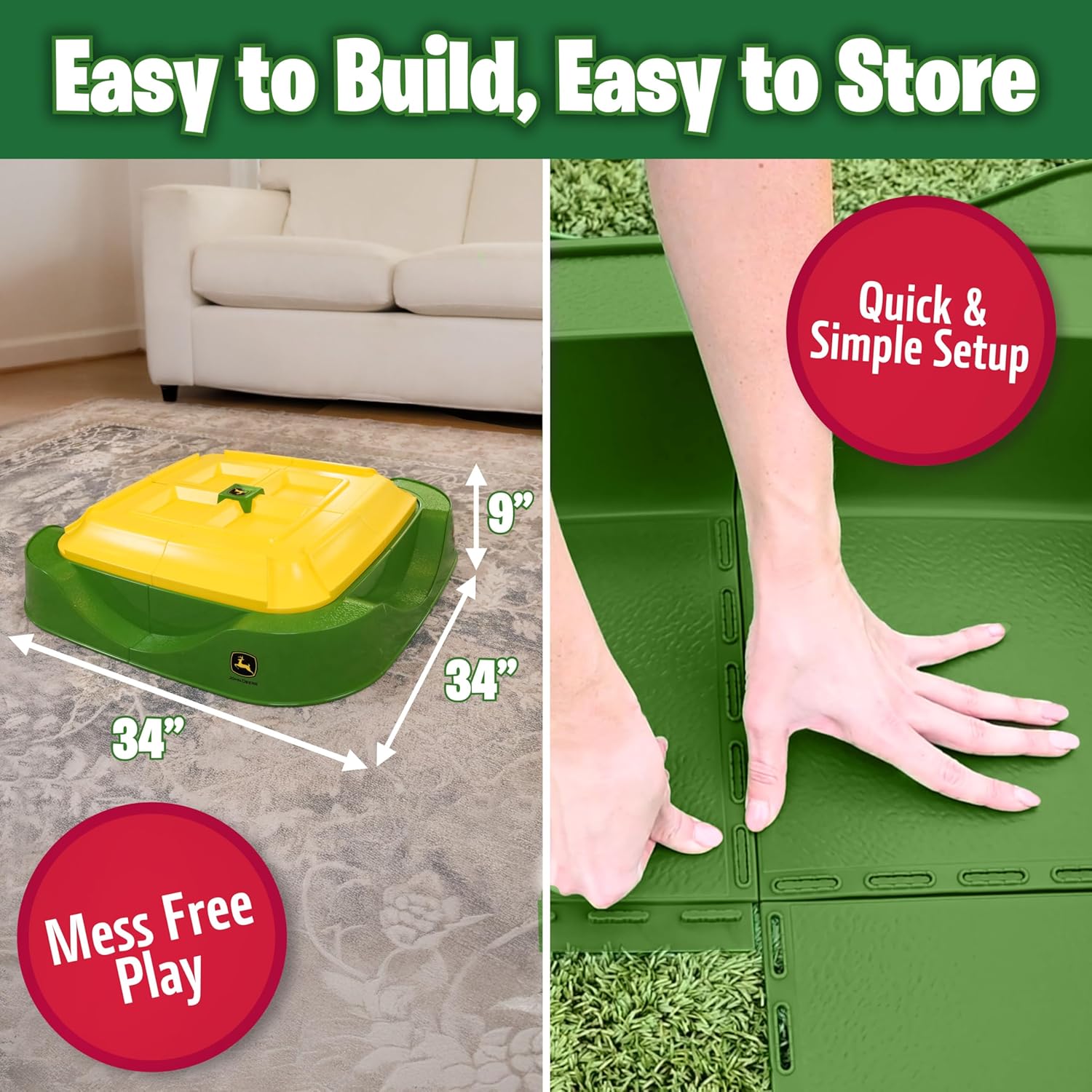 John Deere Sandbox Playset with Protective Cover, Includes 5 Realistic Trucks & Tractors, Perfect Outdoor Sand Toy for Kids, Imaginative Play & Active Backyard Fun