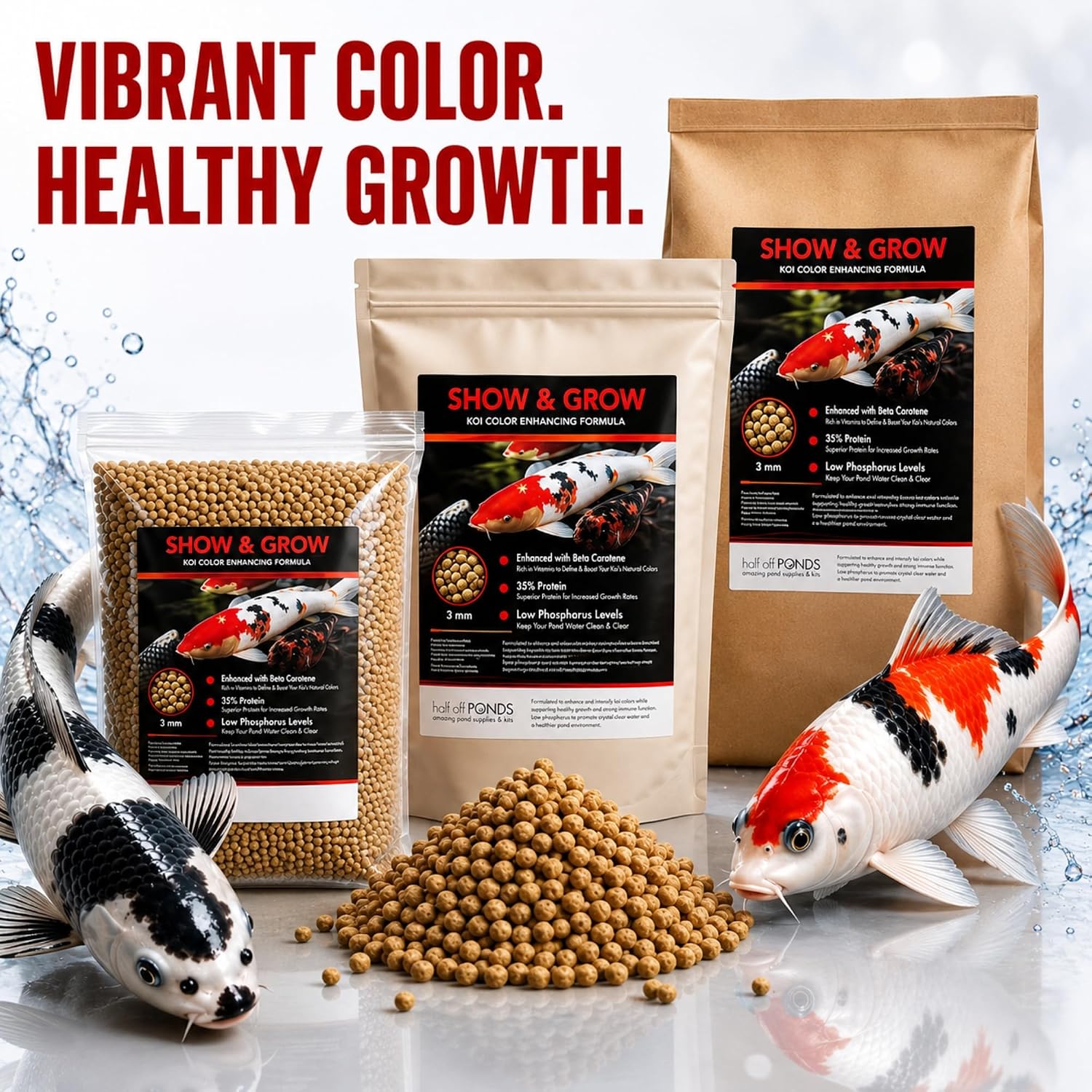 HALF OFF PONDS Show & Grow Koi Fish Food - 20 lb Floating Pellets, 5mm Size