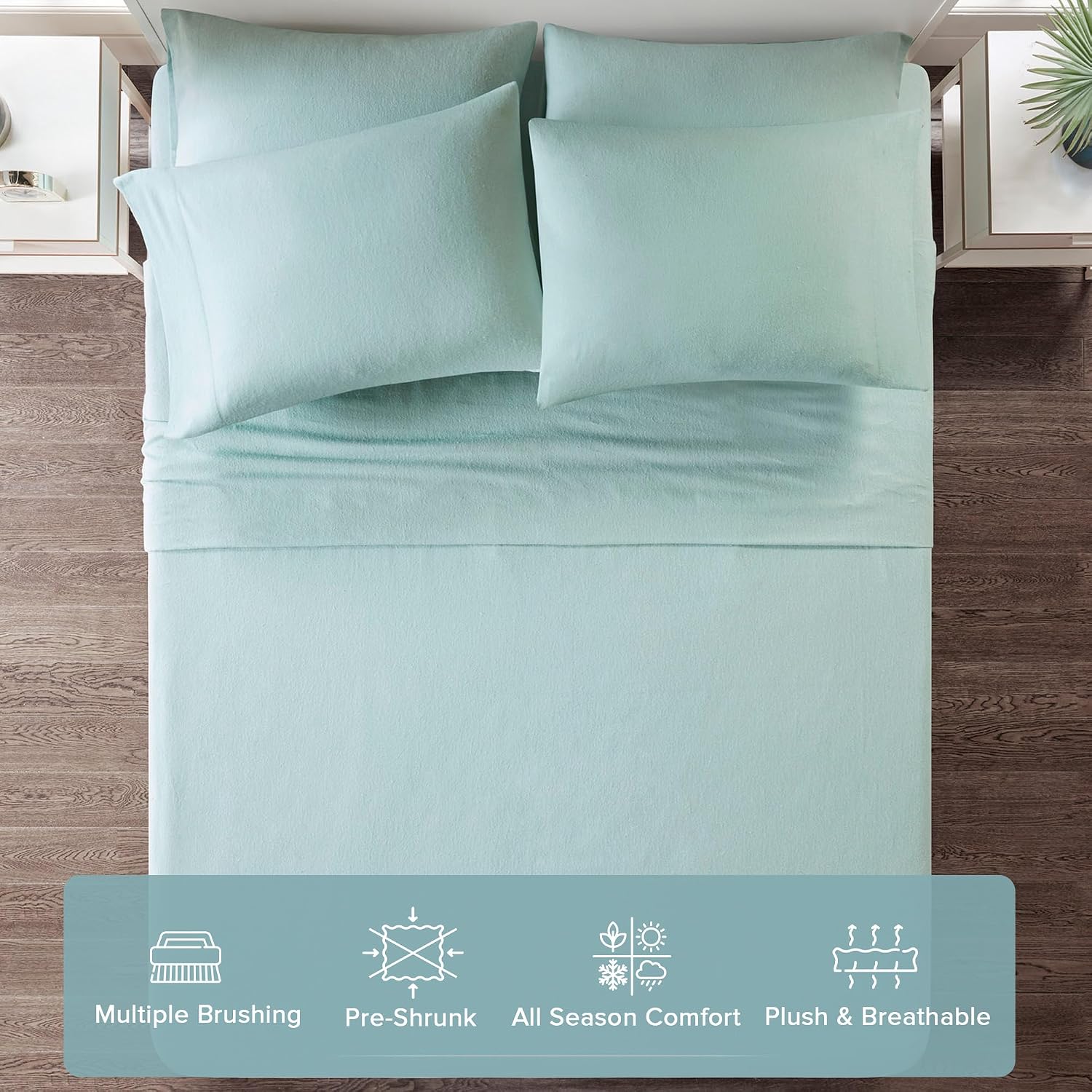 Comfort Spaces 100% Cotton Flannel Sheets King Size Set, Ultra Soft, 4 Pcs