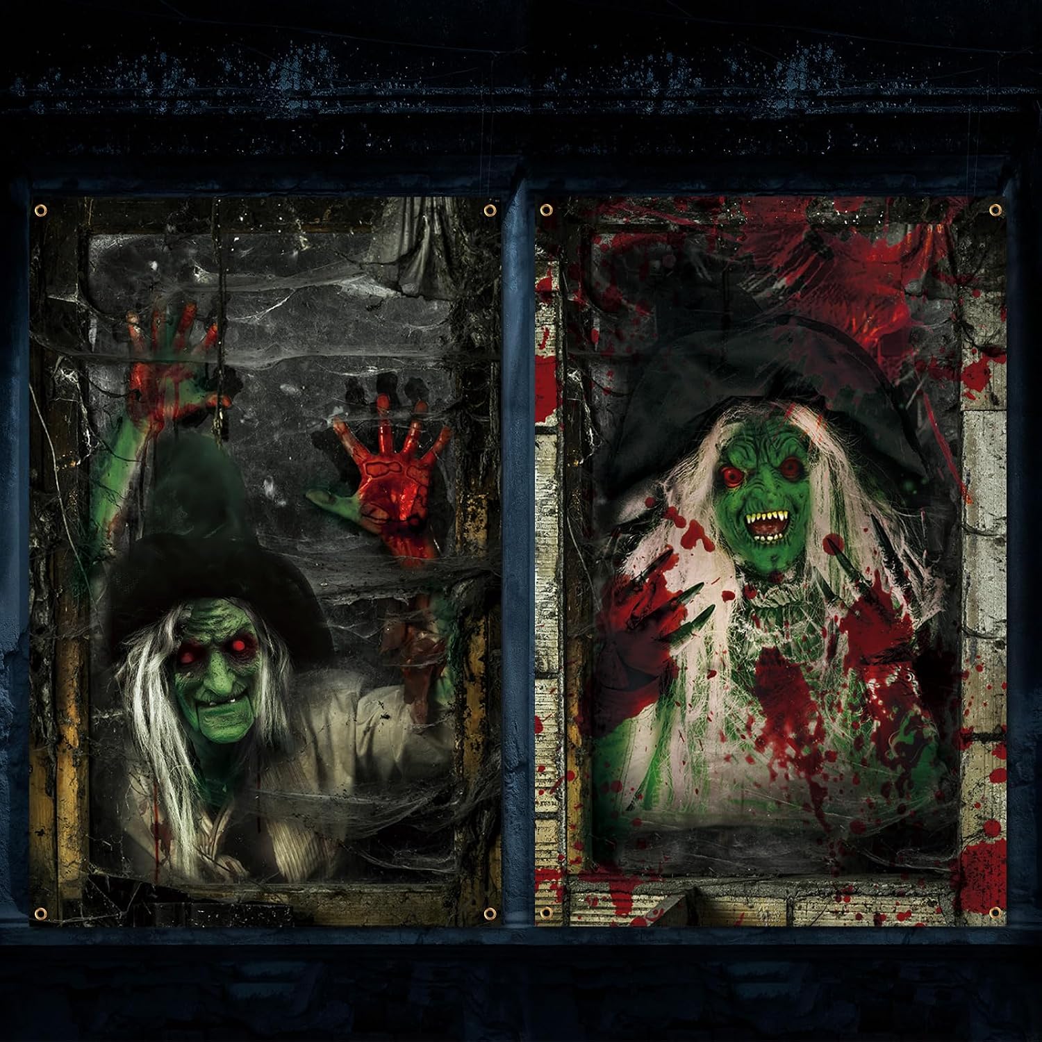 Newwiee 2 Pcs Halloween Window Cover Decor, Green Witch Curtain Outdoor