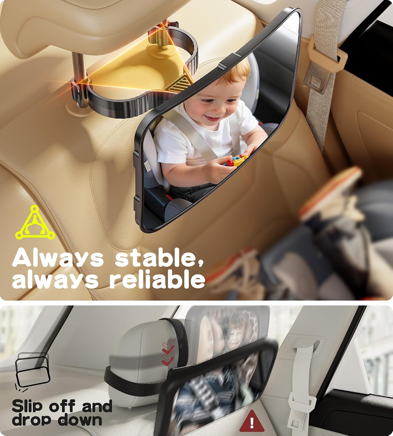 TAZENI Car Mirror for Baby for Rear-Facing Car Seat, Ultra Stable Hook Clip