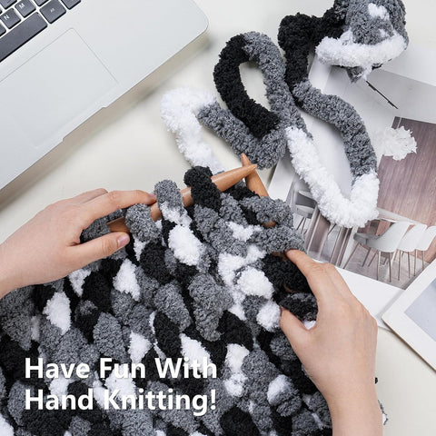 Cozyful Chunky Yarn for Hand Knitting - #10 Chunky Chenille Blanket Yarn, Jumbo Big Thick Chunky Yarns for Crocheting, Tie Dye Bulky Knit Yarns, 8 Skein (20 yds 8 oz Each Skein), Black & Grey & White