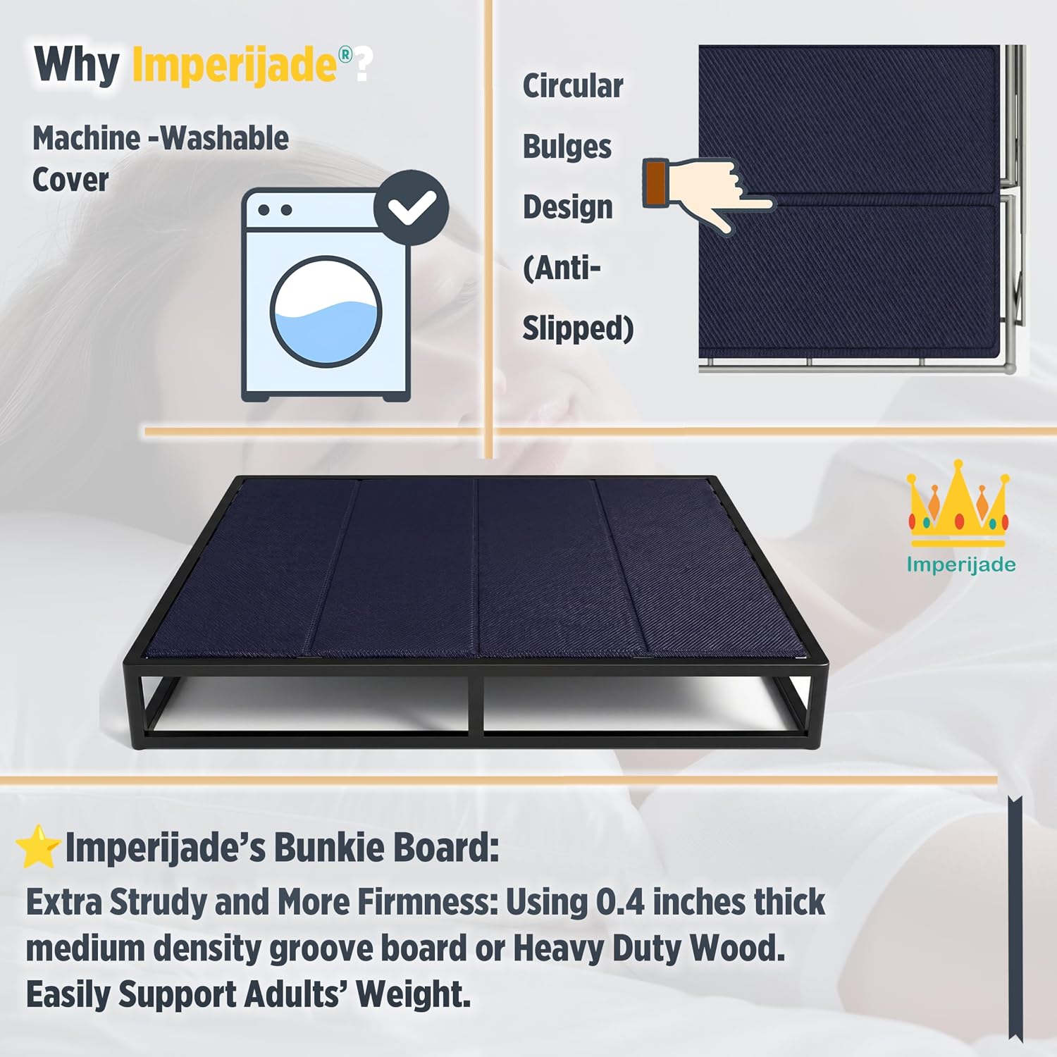 10mm Bunkie Board (76”x80”King Size) Lightweight Design | Low Profile Bed Support, Breathable, Noise Minimizing, Moisture Resistant | Folding Box Support Board | Split Fully Assembled