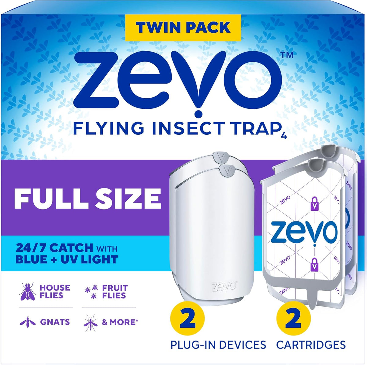 Zevo Flying Insect Trap for Fruit Flies & Gnats, 2 Plug-in Bases, 2 Refills