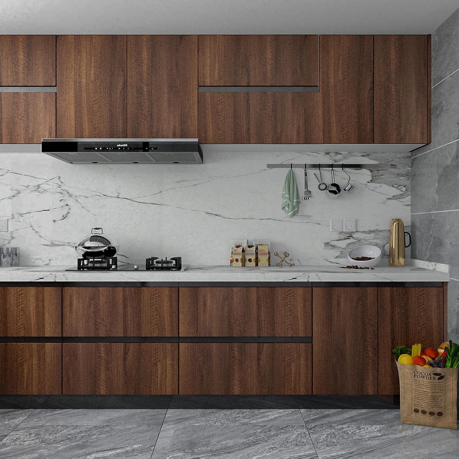 Walnut Wood Grain Contact Paper for Countertops Cabinets Thicken Wood Peel and Stick Wallpaper Waterproof Removable Self-Adhesive Vinyl Sticker Paper Faux Wooden Look Decor Roll 16x78 inch