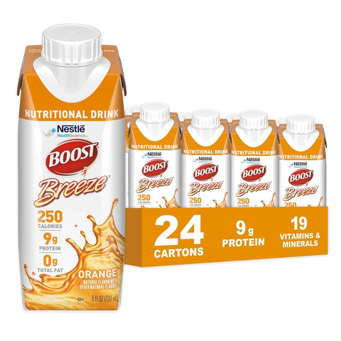 BOOST Breeze Clear Nutritional Drink - 250 Calories - 19 Vitamins & Minerals - 9 g Protein - Fortified Clear Nutritional Drink with Vitamin A & Zinc - Orange Flavor - 8 fl oz (Pack of 24)