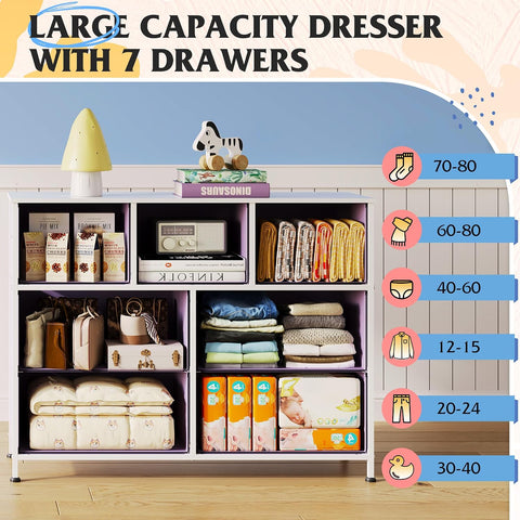 WLIVE Dresser for Bedroom, 7 Drawers, TV Stand, A-Pink