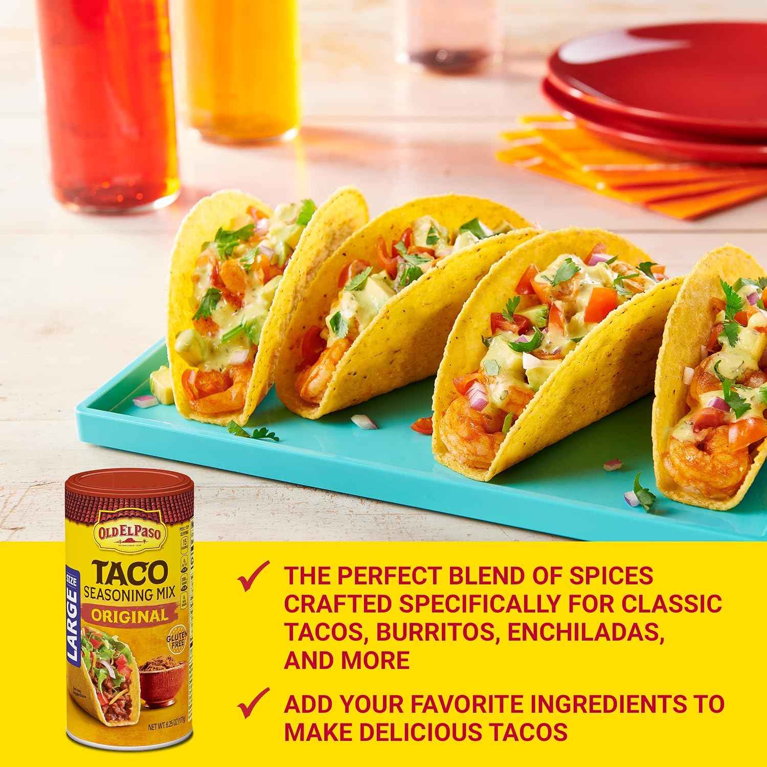 Old El Paso Taco Seasoning, Original, Large Size, 6.25 oz (Pack of 12) | Large Canister for Batch Cooking & Pantry Stocking, Bold Tex-Mex Spice Blend, Seasons Tacos, Meats, Soups, Dips & Nachos