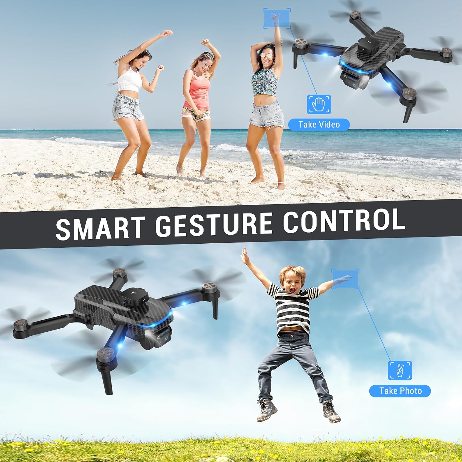 MSMV 4K HD Camera Drones, Wireless RC Flight Gyroscopes & Governors,Black