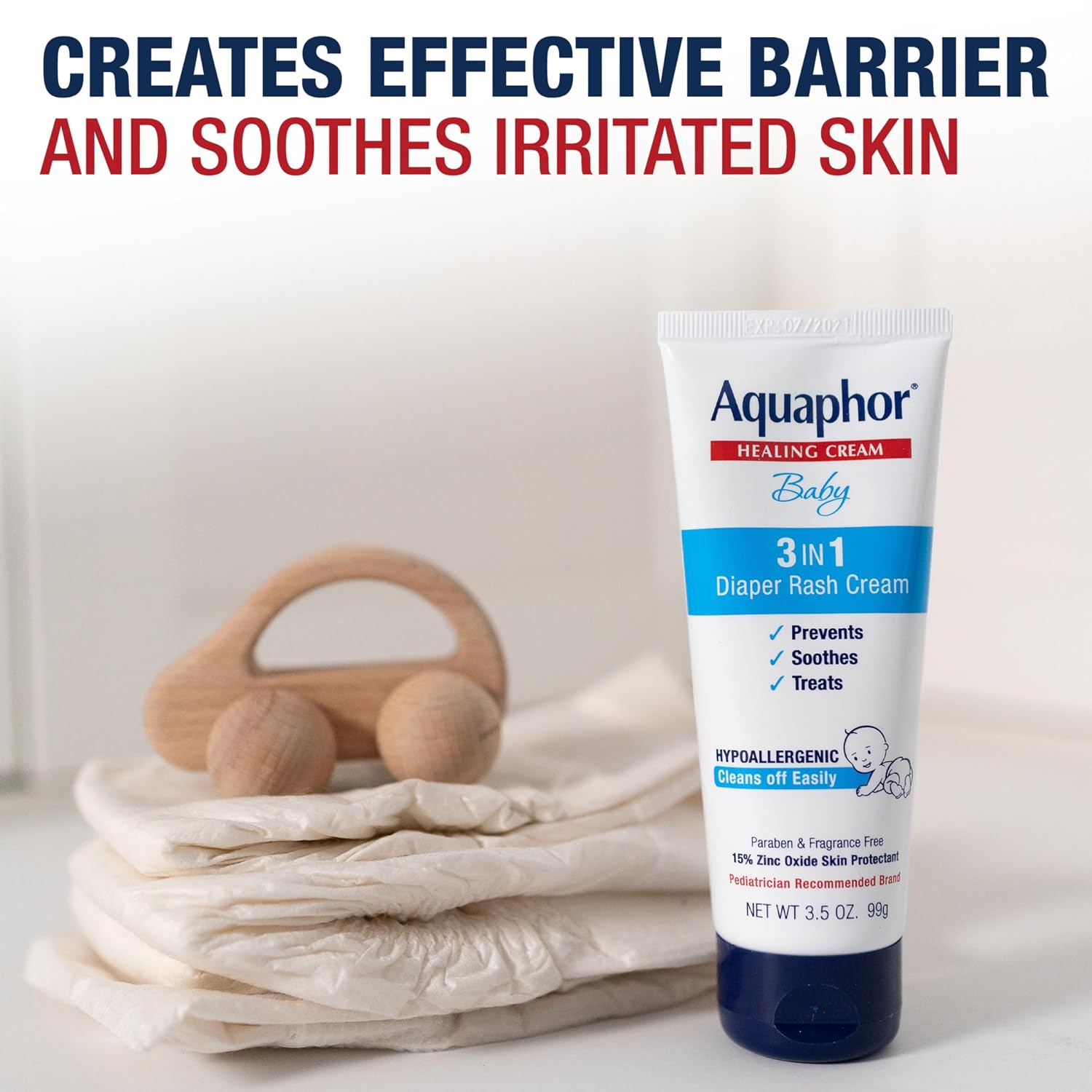 Aquaphor Baby Diaper Rash Cream with Zinc Oxide, Multipack, 3 x 3.5 OZ