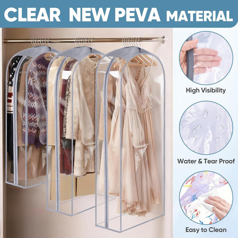 BALEINE 3PK Clear Garment Bags for Hanging Clothes, 48" Dress Suit Bag