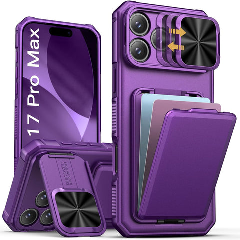 SSLOTSCASE for iPhone 17 Pro Max Case with Card Holder, Dark Purple
