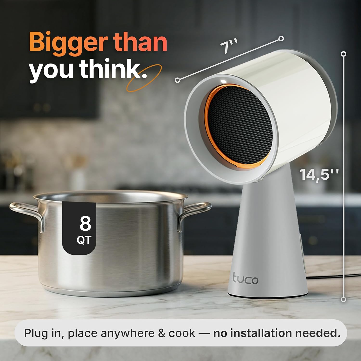 TUCO Portable Range Hood PRO Countertop Kitchen Exhaust Fan, 3-Speed, GRAY