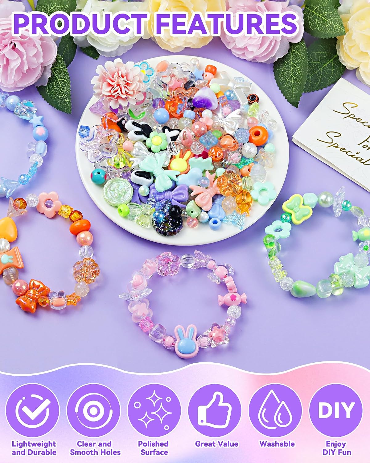 FIVEIZERO 480PCS Assorted Acrylic Beads for Jewelry & Bracelet Making