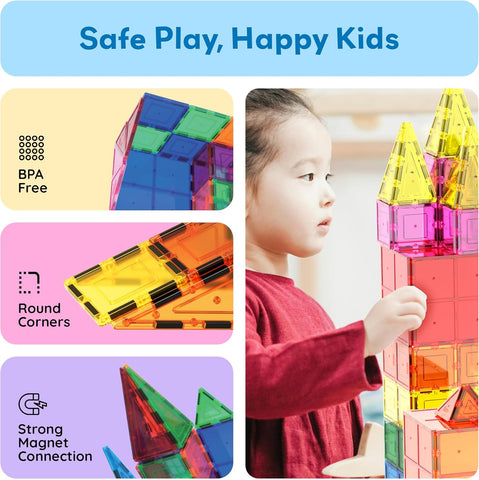 PicassoTiles 60 Piece Magnetic Tiles Clear 3D Building Blocks STEM Ages 3+