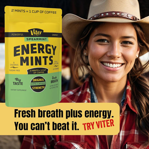 Viter Energy Caffeine Mints 40mg, Sugar Free, Spearmint, 8oz Bulk Bag