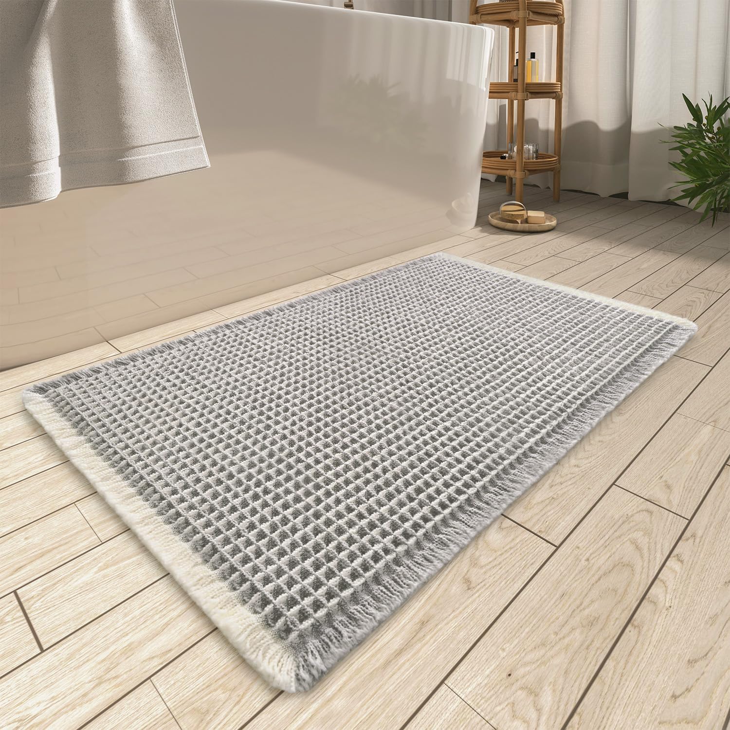Upgraded Waffle Bath Mat Ultra Absorbent Non Slip Bathroom Mat, 18" x 30"