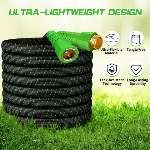 100FT Flexible Garden Hose & 10Modes Nozzle,Lightweight Water Hose,Kink-Free,All-Weather 3/4 in. Hose for RV,Boat,Car Wash,Garden,Yard,Camper,Outdoor NoneExpand (Green-Black,100 Ft)