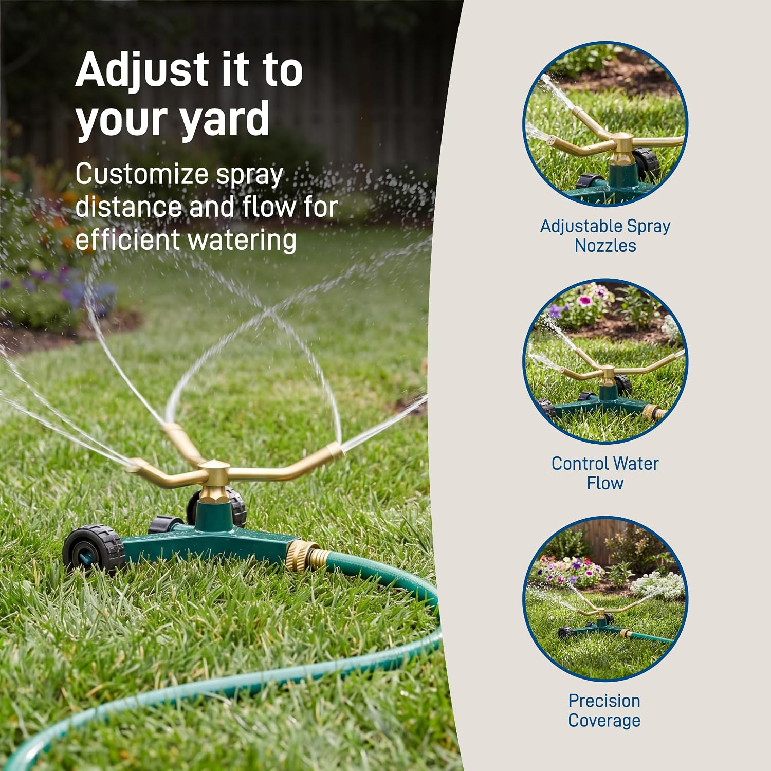 Orbit 58257N Lawn and Garden 3-Arm Metal Sprinkler with Wheel Base
