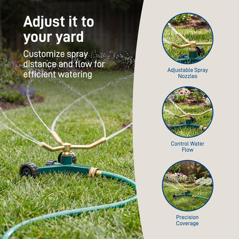 Orbit 58257N Lawn and Garden 3-Arm Metal Sprinkler with Wheel Base