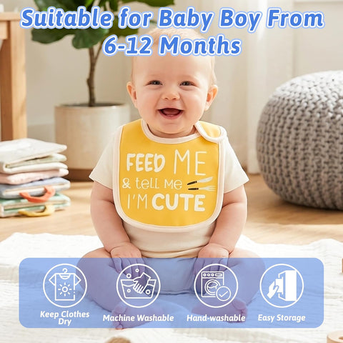 7Pcs Cotton Waterproof Baby Bibs Hook Loop Closure Newborn Bib Keepsake Baby Gift for Drooling Feeding Eating