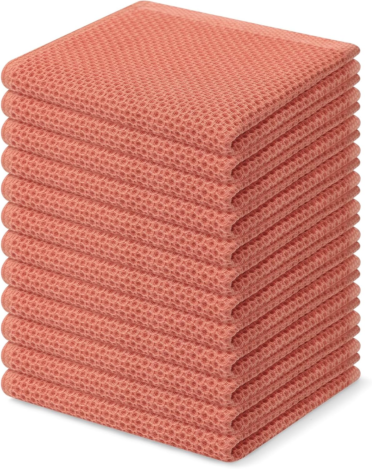 Homaxy 100% Cotton Waffle Weave Kitchen Dish Cloths 12-Pack, Coral