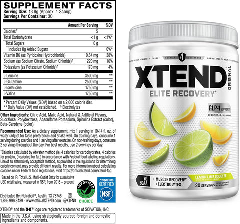 Xtend Original BCAA Powder with Zero Sugar, Lemon Lime Squeeze, 30 Servings