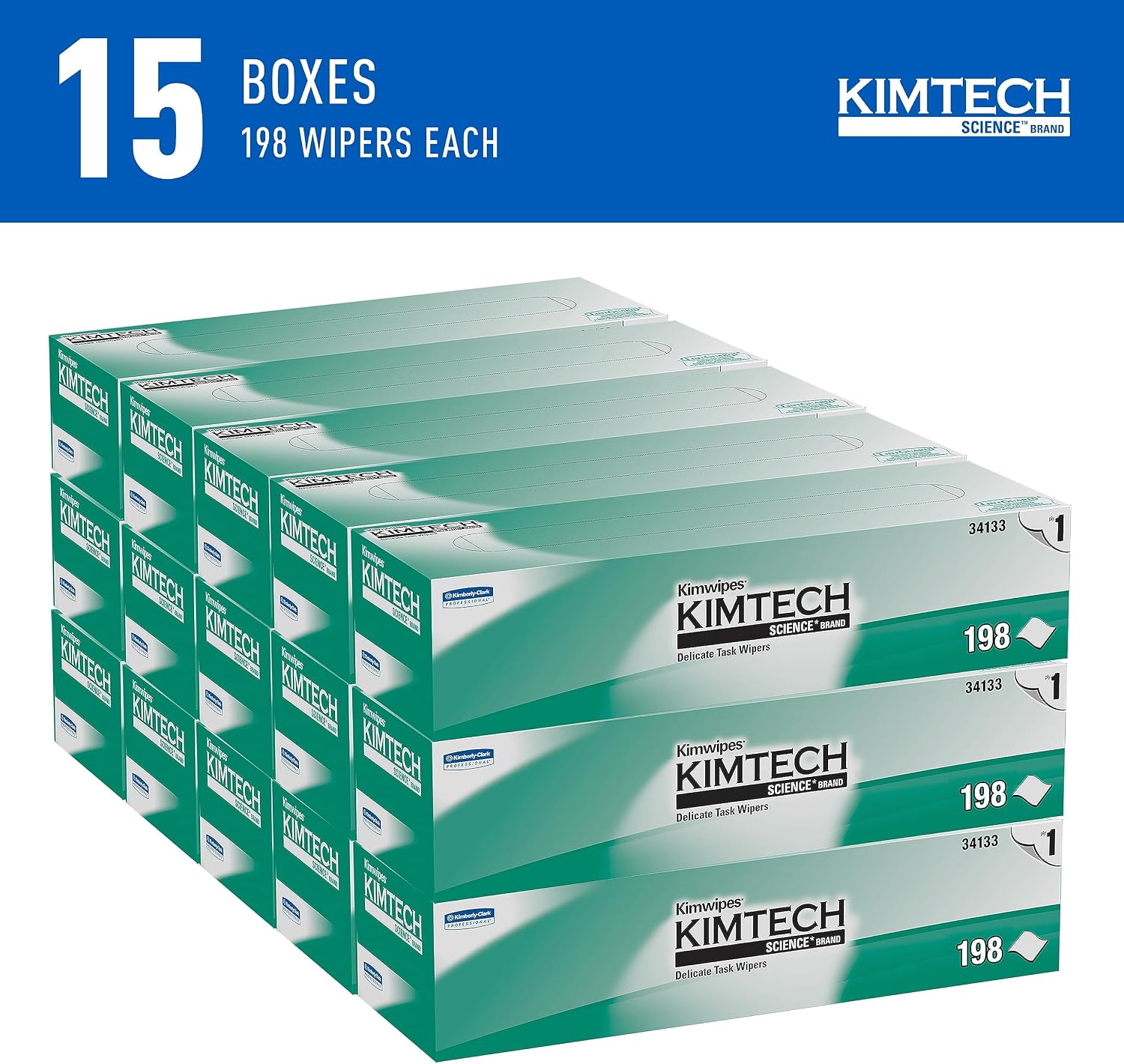 Kimtech Science Kimwipes Delicate Task Wipes, 15 Boxes x 198 Sheets (34133)