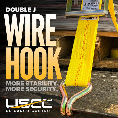 US Cargo Control Wire Hook Ratchet Straps 2 Inch x 12 Foot (4-Pack), 10,000 LBS Break Strength, Yellow 2 Inch Ratchet Straps Heavy Duty with J Hooks, Heavy Duty Tie Downs for Trailers and Trucks