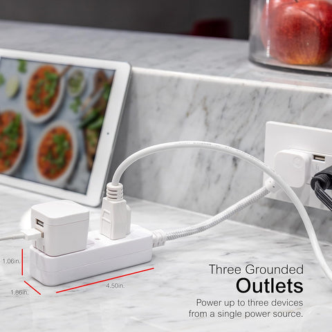 GE 3-Outlet Power Strip 5 Inch Braided Extension Cord with Multiple Outlets