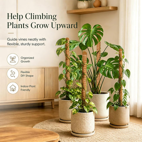 Moss Pole Monstera Plant Support, 28inch Bendable Coir Pole for Climbing Plants, Heavy-Duty Trellis Plant Sticks for Indoor Potted Plants,Includes Jute Rope & Straps