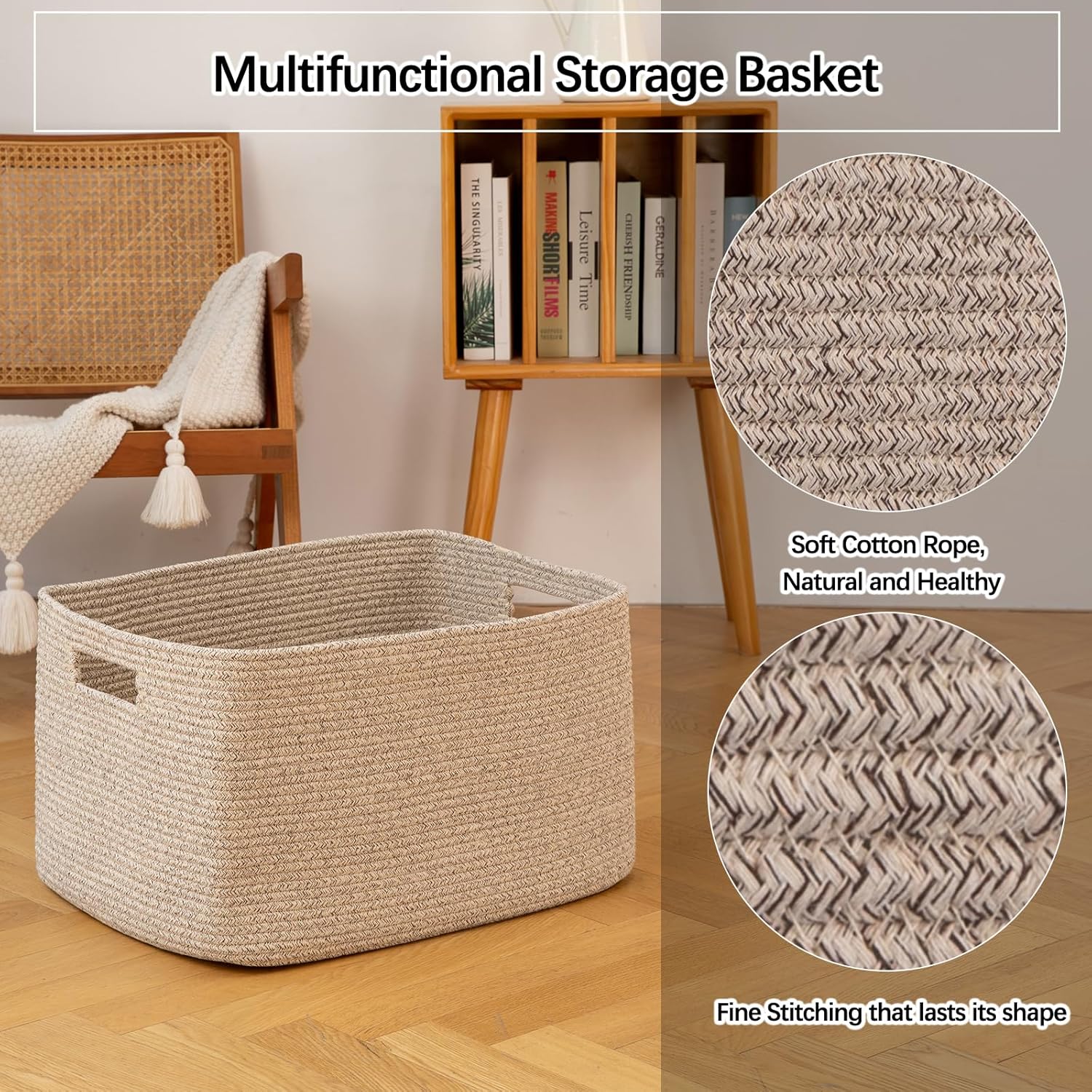 OIAHOMY 96L XXXLarge Blanket Basket Woven Cotton Rope Storage Basket Brown