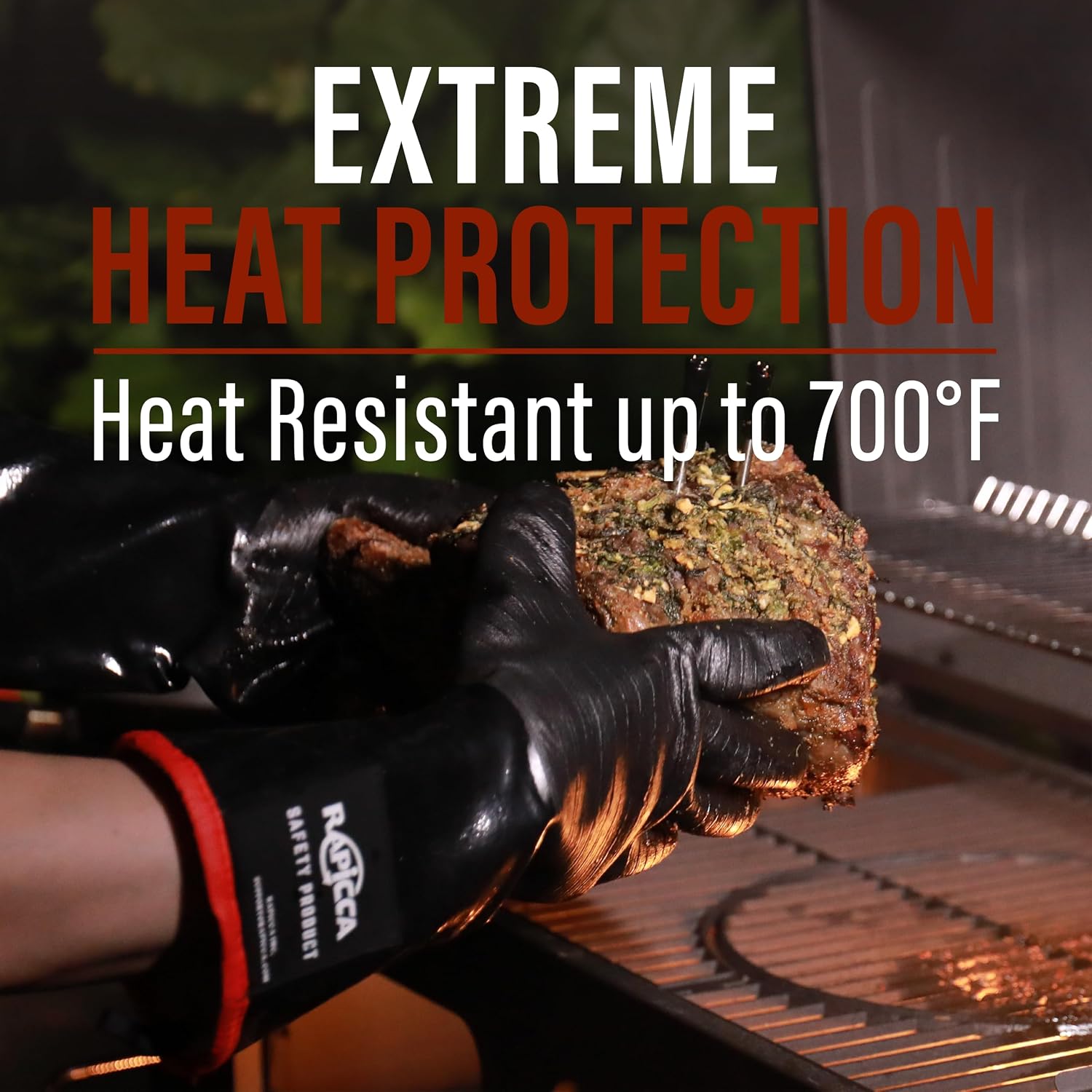 RAPICCA BBQ Grill Gloves, 700°F Heat Resistant Neoprene, 14 in XL